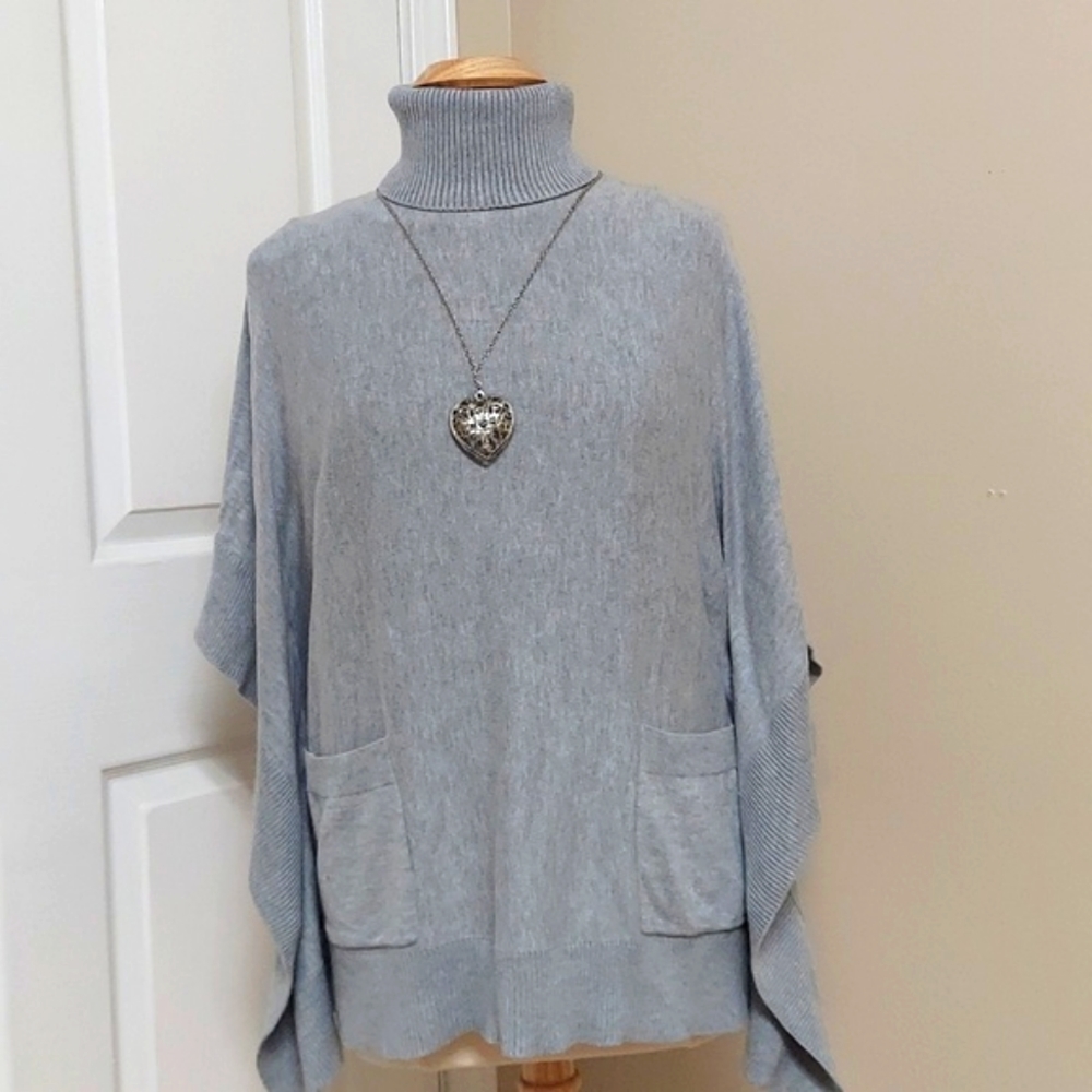 MICHAEL KORS women's knit Turtleneck poncho sweater in gray size S